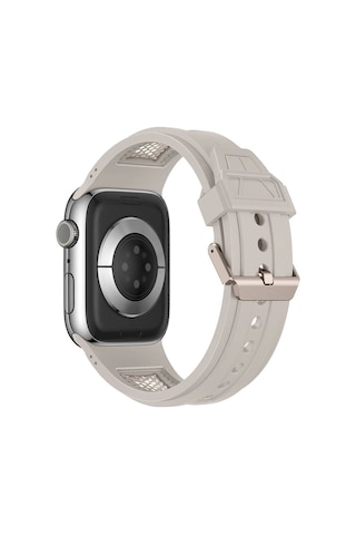 Apple Uyumlu Watch 7 45mm Zore Krd-117 Hava Alabilen Delikli Metal Süslemeli Desenli Silikon Kordon-titanyu