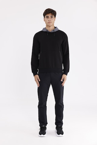 Rowinger Kanguru Cepli Ayarlanabilir Kordonlu Ribana Manşetli Rahat Kesim Kapüşonlu Sweatshirt Black