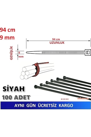 100 Adet Pemsan 94Cm X 9Mm Plastik Kelepçe Siyah