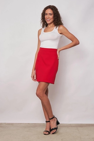 Kadın Hafif Likralı Kumaş Yüksek Bel Anvelop Kruvaze Hafif Mini Kalem Etek-kırmızı Kırmızı