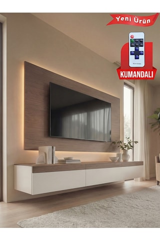 Purelıne Ledli Duvar Tv Ünitesi 180 Cm Ceviz Beyaz Ceviz-beyaz 160 Cm