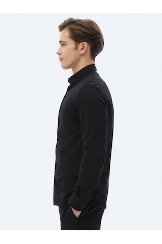 Kip Siyah Düz Regular Fit Dokuma Casual %100 Pamuk Gömlek Siyah