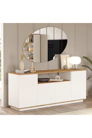 Yurudesign Future Konsol 4 Kapaklı Raflı 180cm Çam-Beyaz FR15-AW