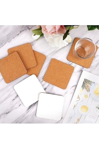 Ahşap Bardak Altlığı 4 Adet Çiçek Desen1 9x9cm Çok Renkli