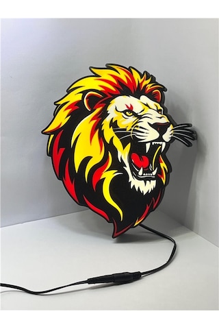 Kükreyen Aslan Led Light Box Modern Dekoratif Aydınlatma Sarı