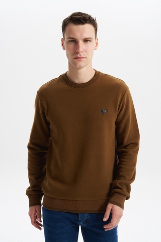 AR-MA Arma Erkek Regular Fit Örme Selanik Sweatshirt %65 Pamuk %35 Polyester, Karbon Fırçalı, Basic Bisiklet Yaka K30124699002 Kahverengi-k7