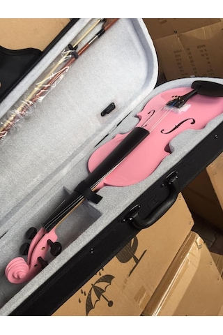 Pembe Renk Tam Boy 4/4 Ebatlı Ful Set Keman-Kutu-Yay-Reçine Dahil
