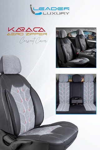 Opel Crossland Uyumlu Lüx Deri Detaylı Keten Oto Koltuk Kılıfı Ön Arka Takım Karaca Füme