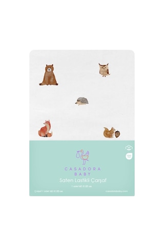 Forest Amigos%100 Organik Pamuk Saten Lastikli Bebek Çarşafı 60 X 120 Cm Beyaz