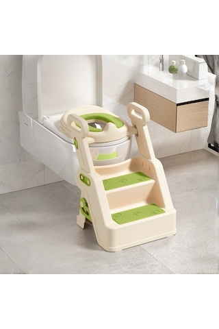 Merdivenli Katlanır Klozet Adaptörü Çocuk Tuvalet Eğitimi Ve Banyo Tuvalet Lavabo Yükseltici Yeşil