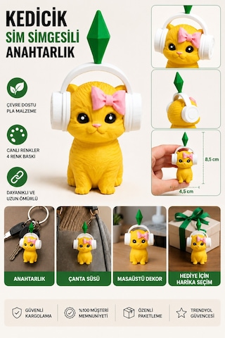 11 Cm Sims Plumbob Kulaklıklı Kristalli-dekoratif Sevimli Kedi Biblo 37401463