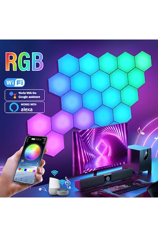 Rgb Led Akıllı Altıgen Gece Lambası Kumandalı Gece Işığı RGB