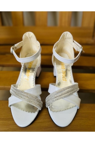 Gala Önü Çapraz Çocuk Topuklu Ayk Beyaz