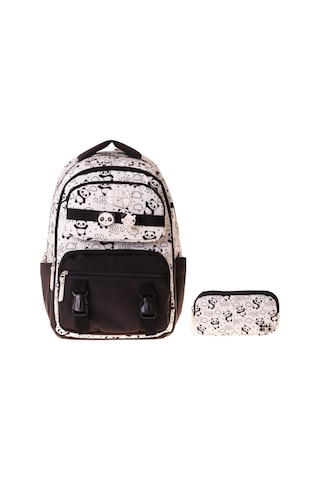 Calacilo Sweet Kız Çocuk Panda Baskılı Okul Sırt Çantası Ve Kalemlik Seti - Setcc-c4059c Siyah - Beyaz
