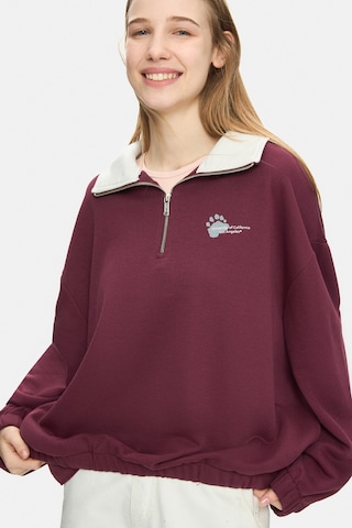 Ucla Yoko Bordo Fermuarlı Baskılı Oversize Fit Kadın Sweatshirt Bordo