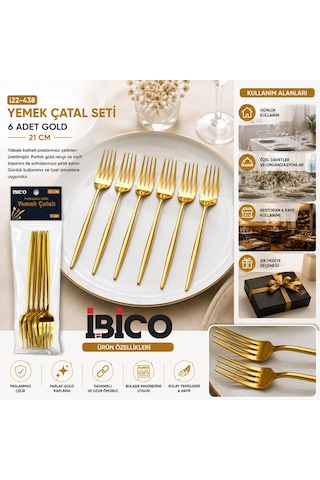 60 Parça Gold Yemek Çatal Seti 21cm - 1 Paket İçinde 6 Adet Vardır - 10 Paket Gönderilir 4741