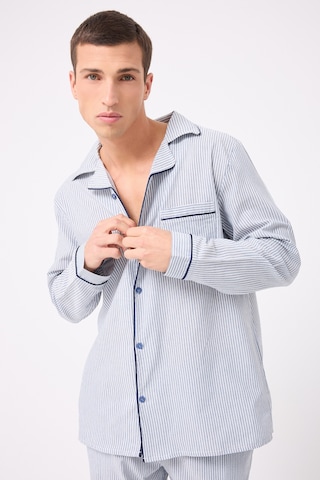 L'espadon Marısılk Seastrıpe Premium Dokuma Uzun Kollu Uzun Paçalı Erkek Pijama Takımı-3180 Mavi