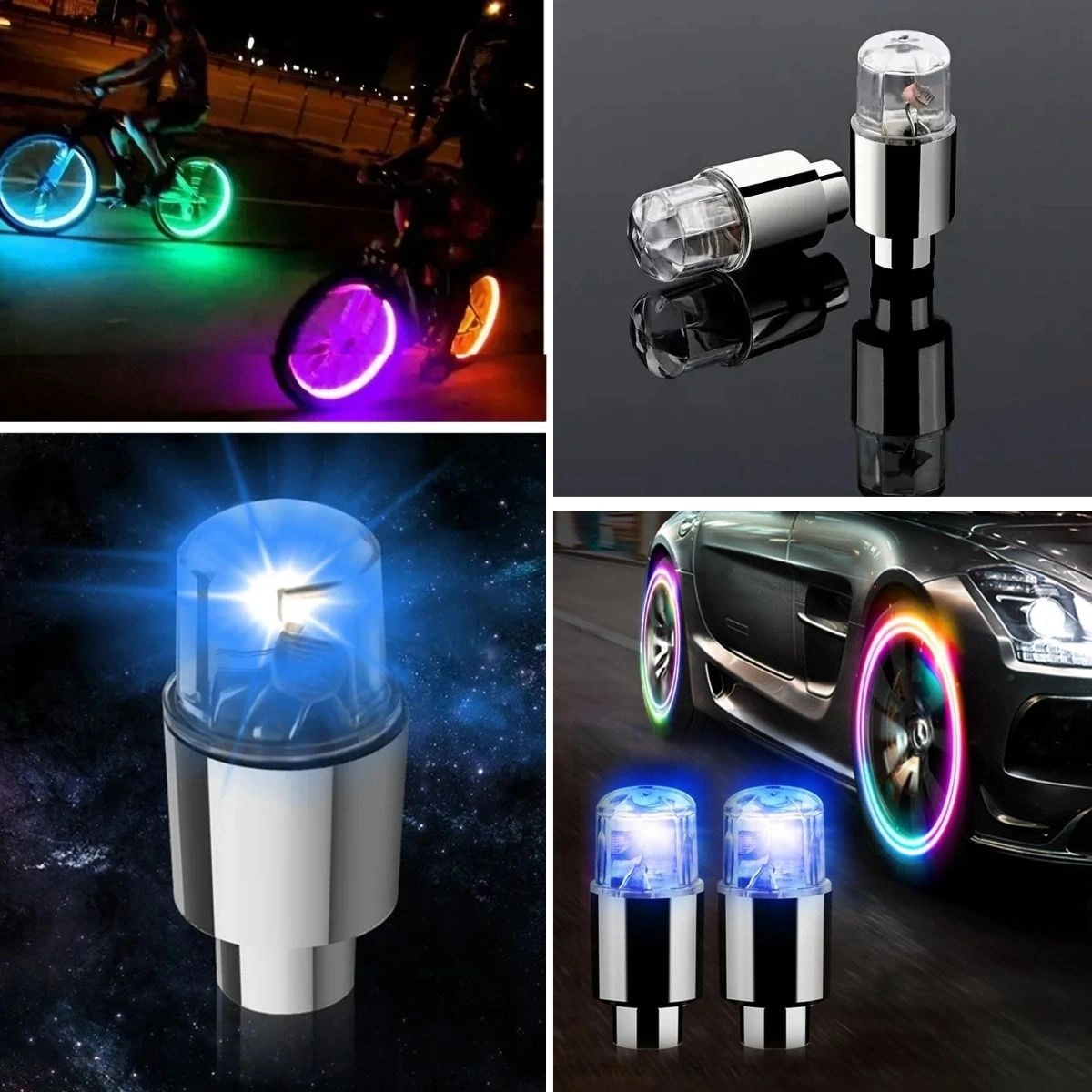 Sıladanal Araç Ve Bisiklet İçin 2 Li Mavi Led Hava Valfi Işık Kapakları-gece Parlayan Lastik Lambası Sibop Kapağı Siyah