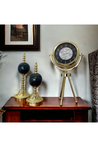 Gold Metal Ofis Salon Otel Ayaklı Masa Saati 45 Cm M20