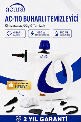 Ac-110 Buharlı Temizleyici 4 Bar, 1050 W, 9 Parça Aksesuar Ve Mikrofiber Bez Dahil