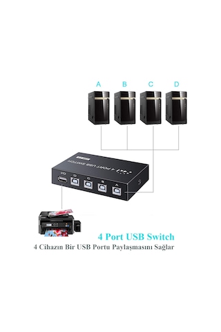 4 Port Usb Pc Tarayıc  Yazıcı Değiştirici Switch