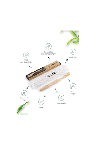 Tbrush Kremrengi Beyaz Bambu Diş Fırçası - Medium Paslanmaz Çelik Dil Temizleyici Diş Fırçası Kabı