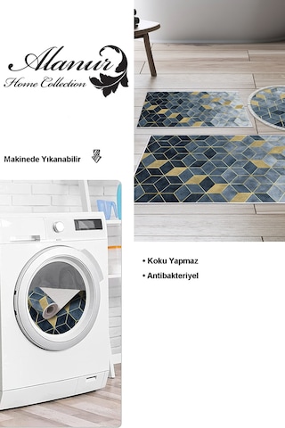 Dekoreko Kaymaz Taban Djt 3 Lü Banyo Paspas Takımı Trend Karışık Iskandinav 2146m Mavi