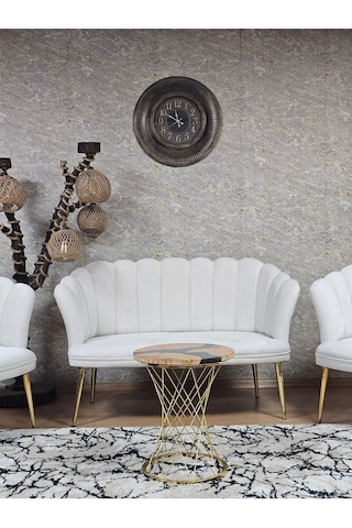 Zafir Papatya Çay Seti Koltuk Takımı Gold Sivriltme Ayak, Balkon, Salon, Ofis, Cafe Koltuk Takımı Krem