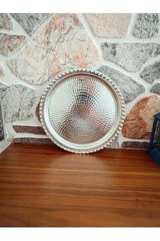Modabakir Bakır Künefe Tepsi, Bakır Sunum Servis Tepsisi 27 Cm Model:565896 Gümüş