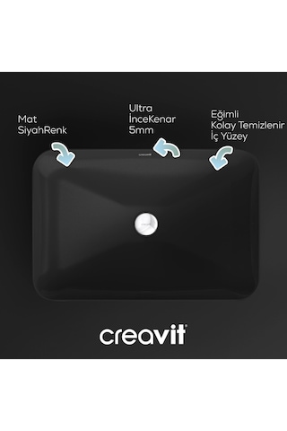 Creavit Ultra Dikdörtgen Çanak Lavabo 60cm Mat Siyah Ul060-00sm00e-0000