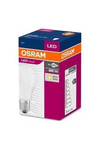 Osram Led Value 8.5w Sarı Işık E-27 Ampul 806 Lm 10 Lu Paket