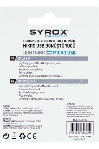 Syrox Dt15 Micro Usb To Lightning Dönüştürücü