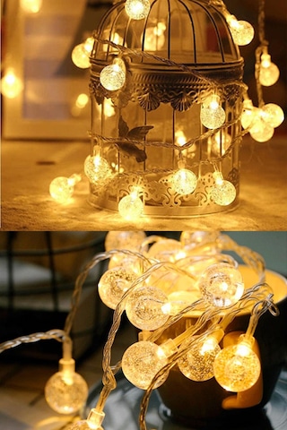 1.5 Metre Kristalize Top Led Işık Hoşgeldin Ramazan Bayramı Dekorasyonu 10 Ledli Günışığı Pilli Süs Sarı