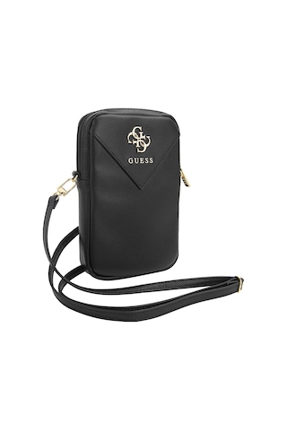 Guess Lisanslı Kadın Omuz Çantası 4g Metal Logolu Fermuarlı Pu Deri Çapraz Askılı Siyah