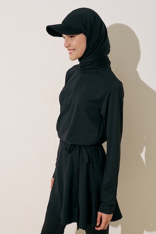Manuka Cap Şapkalı Mayo Şal Siyah Siyah