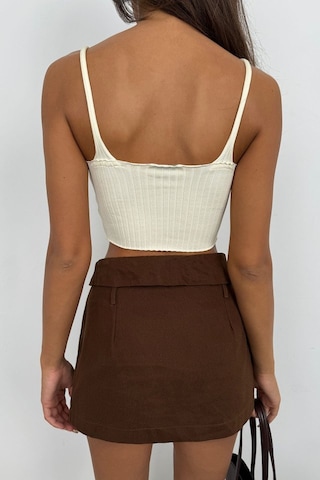 Balmior V Yaka Crop Bluz Ekru