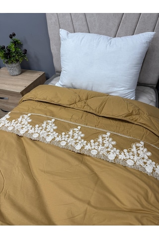 Clasy %100 Pamuk Ranforce Çift Kişilik Yorgan Çift Taraflı Osela V1 Hardal Düz Desenli Kapitoneli Hardal