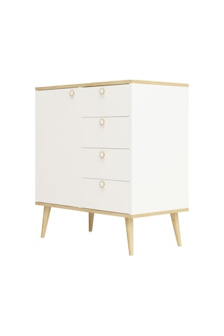Floradesign Time Şifonyer / Çok Amaçlı Dolap/ Çekmeceli Şifonyer / Kapaklı Şifonyer / 4 Çekmeceli Şifonyer Meşe/beyaz