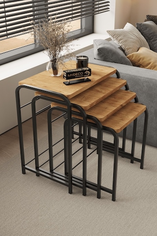 Defne 4' Lü Zigon Sehpa Siyah Ayak Atlantik Çam 18 Mm Mdf Siyah - Atlantik Çam