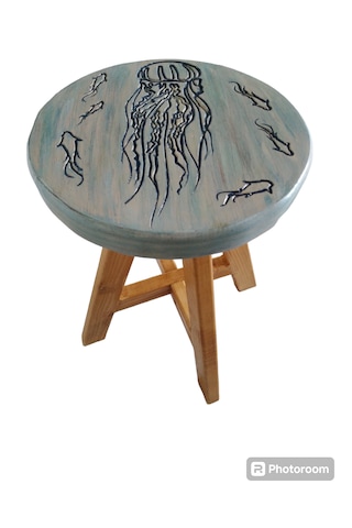 Sea Stoll Tamamı El Yapımı Deniz Anası Ahşap Tabure