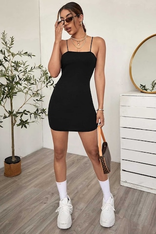 Merry See Askılı Vücudu Saran Şık Mini Elbise Siyah