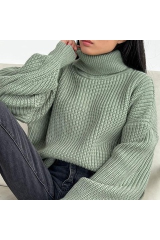 Vintage Büyük Boy Örme Kazak Kadın Zarif Kalın Gevşek Kazak Kazaklar Kadın Kore Balıkçı Yaka Düz Örgü Üst Asker Yeşili Haki