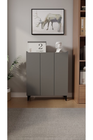 İliana 3 Kapaklı 4 Raflı Çok Amaçlı Dolap, Banyo Dolabı, Mutfak Dolabı Antrasit Antrasit