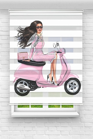 Perdeoutlet38 Baskılı Renkli Motosikletli Kız Dijital Baskılı Zebra Perde-cocuk Odası-stor Perde Model:pz-2613 Çok Renkli