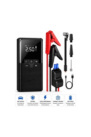 12000 Mah Akıllı Akü Takviye Ve Dijital Hava Pompası Akım Korumalı
