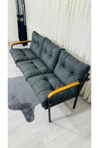 Madame Home Karanfil Balkon, Bahçe, Cafe - Metal Kanepe Koltuk Takımı 3 Lü Antrasit