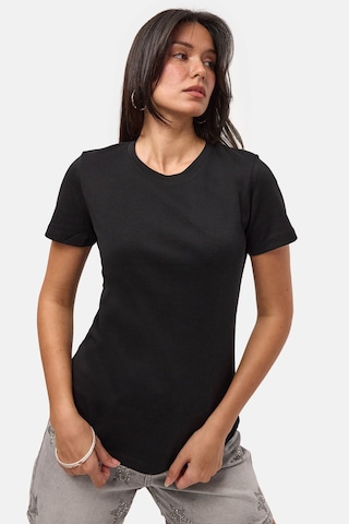 it's basic Kadın Siyah S6-1 Bisiklet Yaka Organik Koton T-shirt