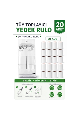 Porsima 3108 Kedi Köpek Tüy Toplayıcı 20 Adet Yedek Rulo 600 Yaprak