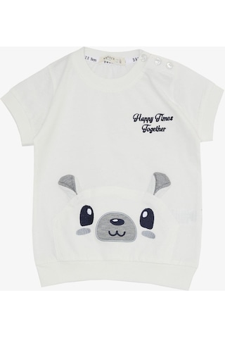 Breeze Erkek Bebek Kapri Takım Sevimli Ayıcık Nakışlı 9 Ay - 3 Yaş Ekru