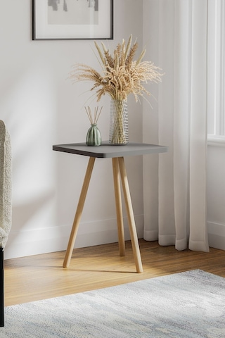 İntergo Kare Tasarımlı Ahşap Ayaklı Tekli Zigon Sehpa Antrasit Gri